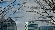 A general view of the headquarters of the banking giant HSBC, next to other buildings in Canary Wharf in London