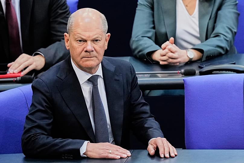 Outgoing German Chancellor Olaf Scholz in the first voting process at the German federal parliament in Berlin, 6 May, 2025