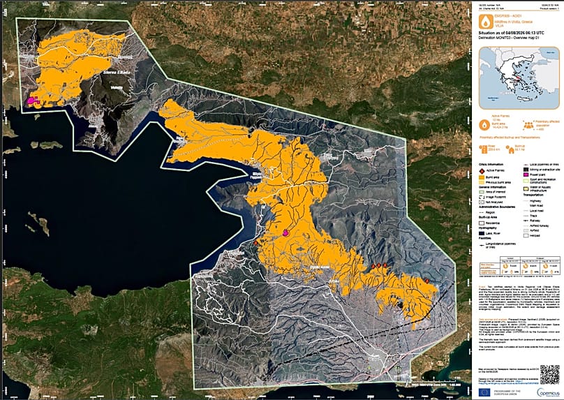 Δορυφορική εικόνα από την Υπηρεσία Copernicus /Emergency Management Service - Mapping EU