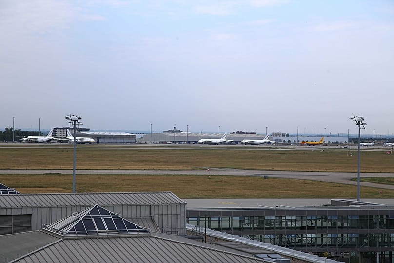 A view of Leipzig-Halle Airport where flight operations were suspended overnight, 5 August, 2026