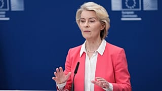European Commission President Ursula von der Leyen speaks during a report on children's safety online at EU headquarters in Brussels, Monday, July 13, 2026. (AP Photo/Marius B
