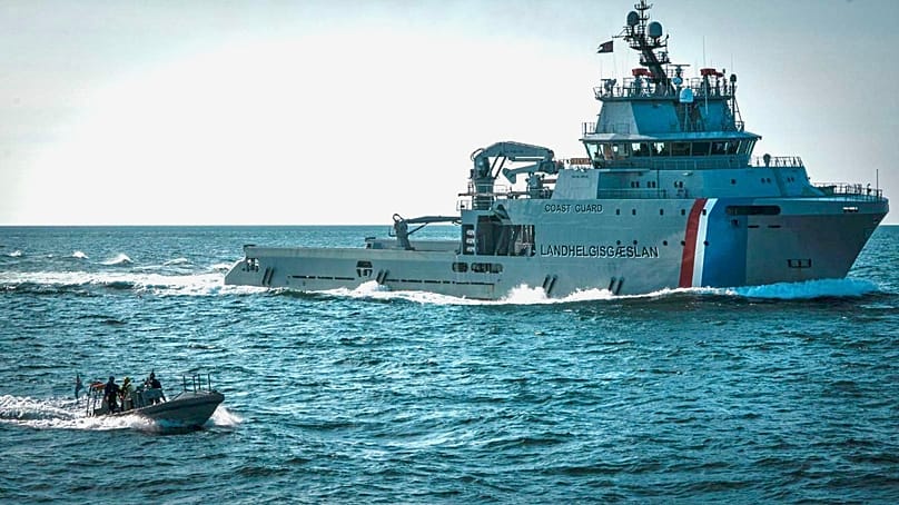 An Icelandic Coast Guard vessel taken from the protest vessel Bandero, 30 July, 2026