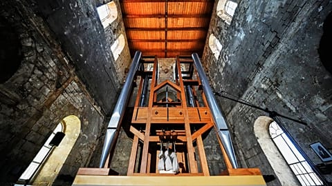 The organ of the John Cage Organ Project Halberstadt inside the medieval Burchardi Church in Halberstadt, Germany