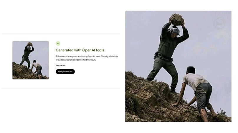 Picture purporting to show Moroccan police officer throwing a rock on a migrant is AI-generated. 