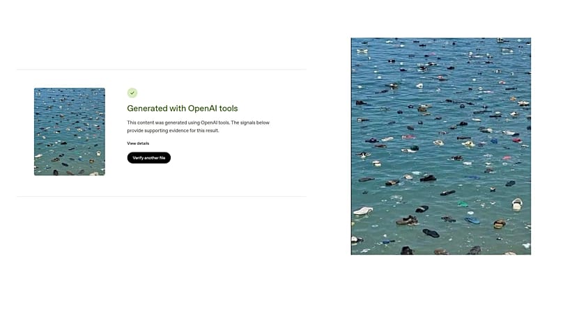 Photo purporting to show shoes floating in the ocean near Ceuta is AI-generated. 
