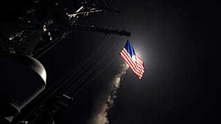 The guided-missile destroyer USS Porter launches a tomahawk land attack missile in the Mediterranean Sea, 7 April, 2017