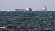 The boarded ships Caffa, left, and Sea Owl I anchored side by side outside Trelleborg, 13 March, 2026