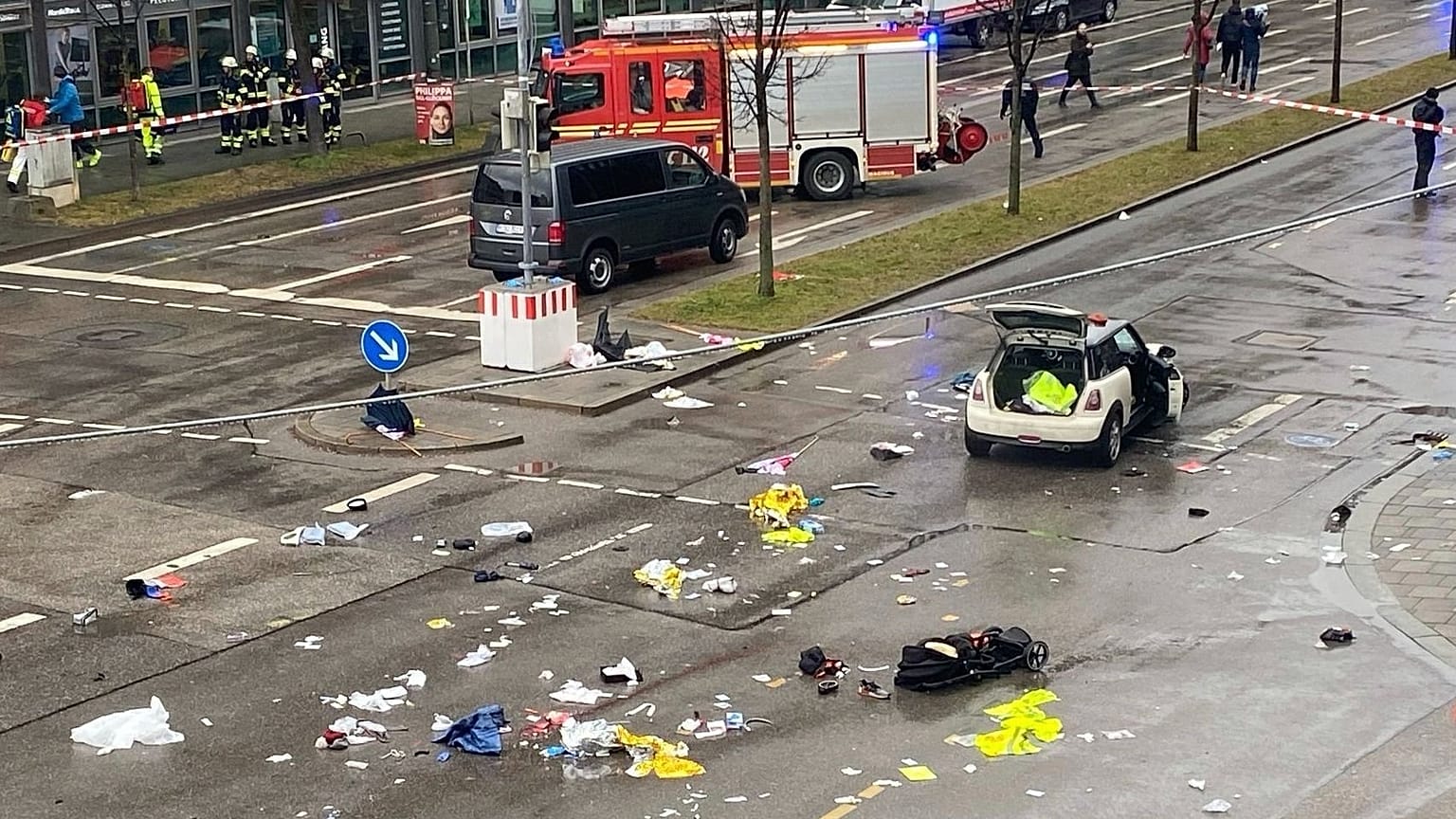 Emergency services attend the scene of an accident after a driver hit a group of people in Munich, 13 February, 2025