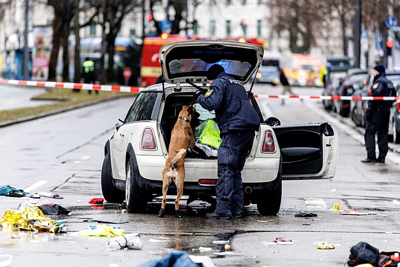Emergency services attend the scene of an accident after a driver hit a group of people in Munich, 13 February, 2025
