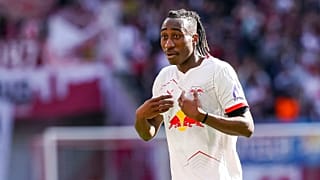 Yan Diomandé del Lipsia reagisce durante la partita di Bundesliga tra RB Leipzig e Borussia Mönchengladbach, a Lipsia, Germania, l'11 aprile 2026.