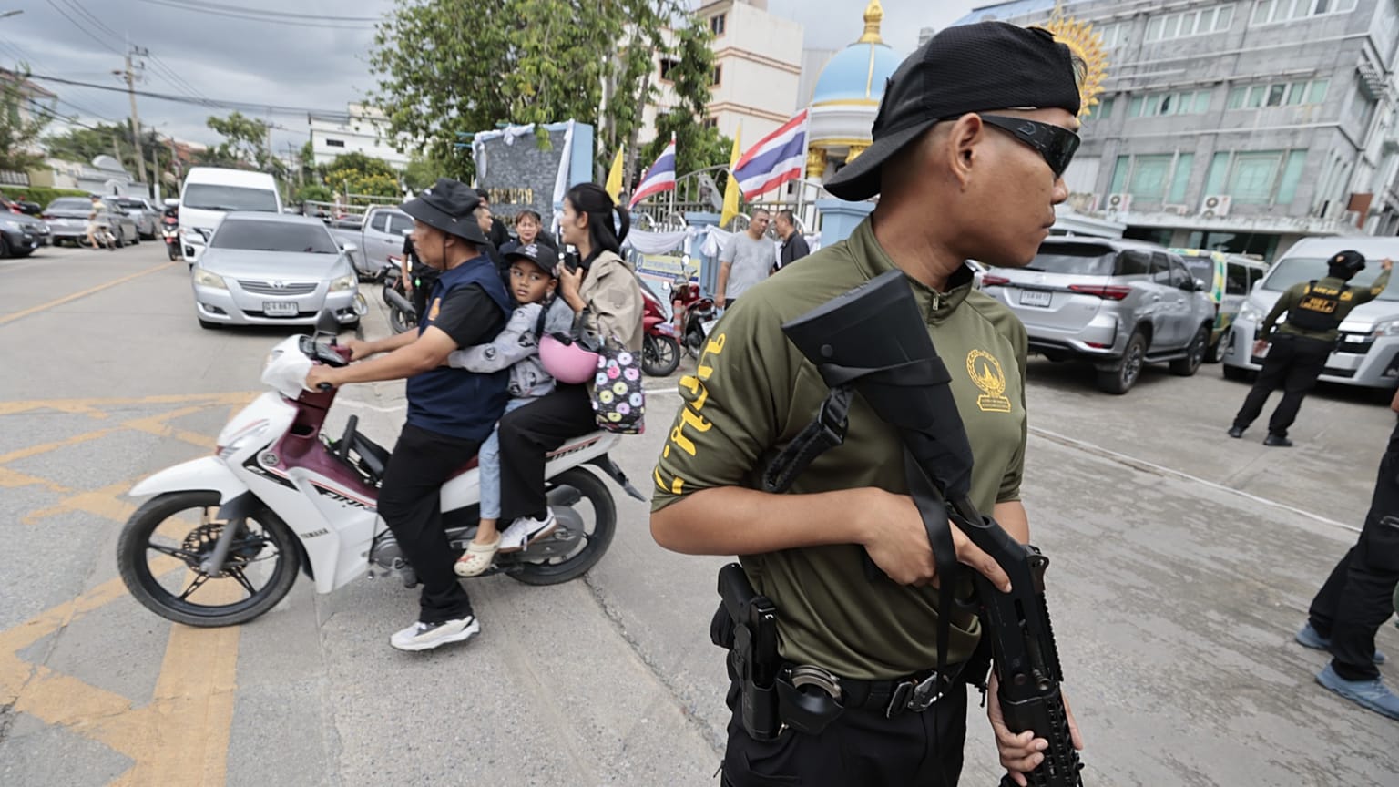 Security officers secure the area after a shooting incident at the Debsirin Nonthaburi School in Thailand's Nonthaburi province, 7 August, 2026