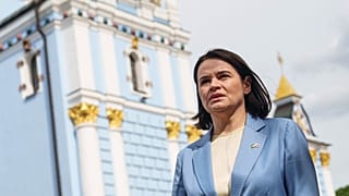 Belarus' opposition leader Sviatlana Tsikhanouskaya walks in Kyiv, 25 May, 2026