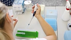 Investigadores trabalham com amostras de E. coli durante um teste de biologia molecular em Brno, República Checa.