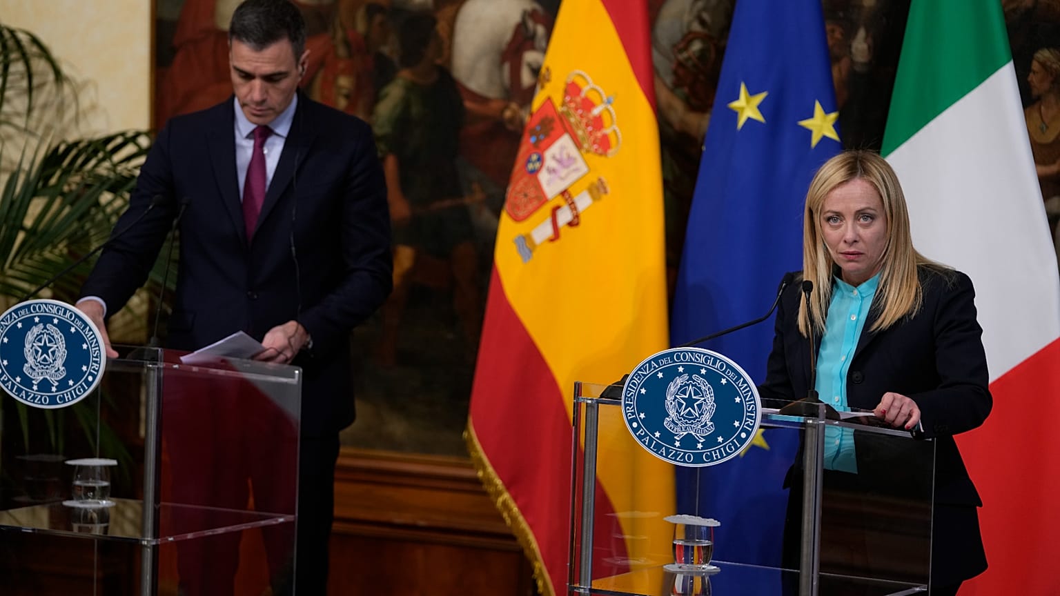 Pedro Sanchez e Giorgia Meloni