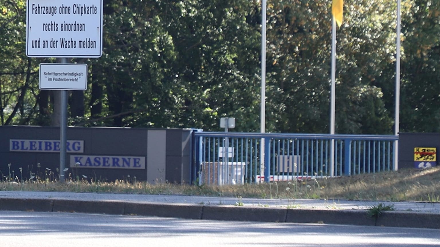 A view of the entrance to the Bleiberg Barracks, in Mechernich, Germany, after the Bundeswehr announced that unidentified drones were spotted flying above it on Thursday