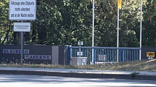 A view of the entrance to the Bleiberg Barracks, in Mechernich, Germany, after the Bundeswehr announced that unidentified drones were spotted flying above it on Thursday