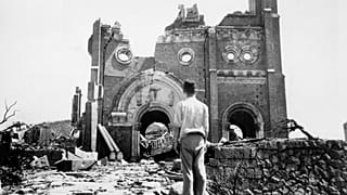 In this 13 September 1945, file photo, the Urakami Catholic Cathedral in Nagasaki, Japan, stands waste in the aftermath of the detonation of the atom bomb.