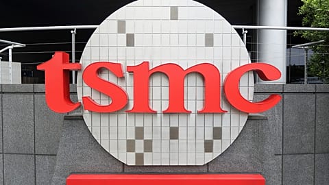 FILE - A Taiwan Semiconductor Manufacturing Co., Ltd. (TSMC) logo is seen at the headquarters in Hsinchu, Taiwan, Oct. 20, 2021.