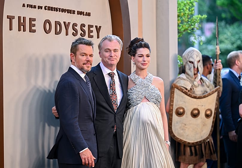 Matt Damon, Christopher Nolan y Anne Hathaway