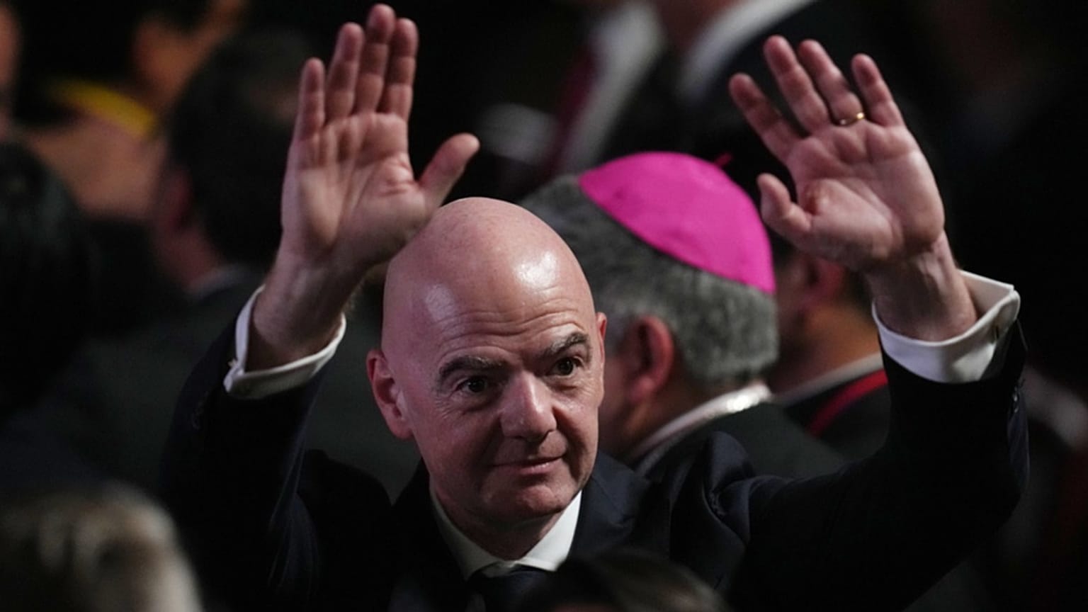 FIFA President Gianni Infantino arrives for the inauguration of President Abelardo de la Espriella in Cali, Colombia, Friday, Aug. 7, 2026