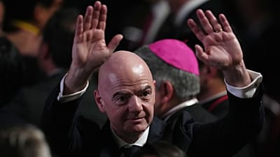 FIFA President Gianni Infantino arrives for the inauguration of President Abelardo de la Espriella in Cali, Colombia, Friday, Aug. 7, 2026