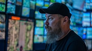 Robert "Magyar" Brovdi stands in the control room during a long-range unmanned aerial vehicle operation targeting Russian positions in an undisclosed location in Ukraine