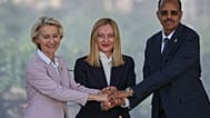 Meloni, von der Leyen e il presidente della Commissione dell'Unione africana Mahamoud Ali Youssouf - 20 giugno 2025