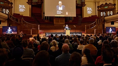 Mike Berners-Lee presenting at the National Emergency Briefing in London, UK, 27th November 2025