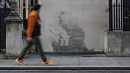 The remains of Banksy's latest artwork outside at the Royal Courts of Justice in London, England, 11 September 2025. 