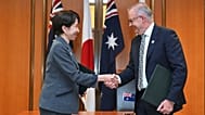 Japan's Prime Minister Sanae Takaichi and Australia's Prime Minister Anthony Albanese shake hands in Canberra, 4 May, 2026