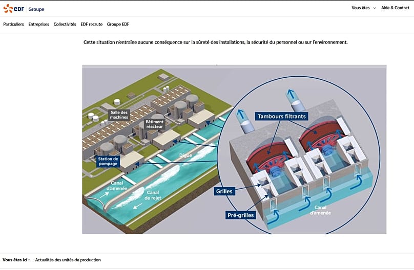 Capture d'écran du site de EDF expliquant le système de filtration de ses centrales nucléaires