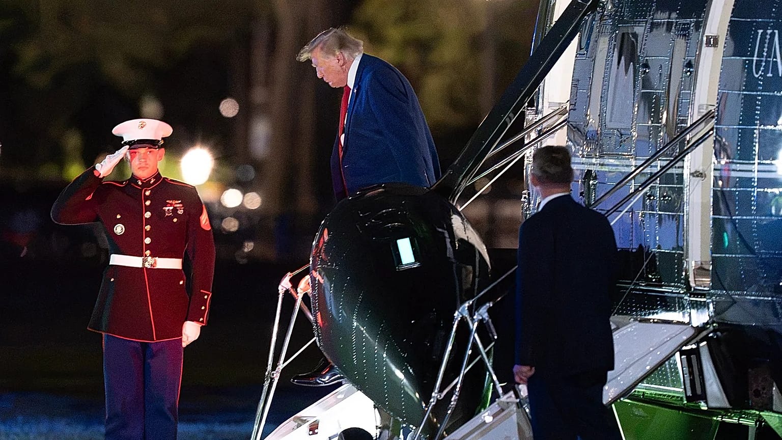 President Donald Trump arrives on Marine One on the Ellipse near the White House, Tuesday, Aug. 11, 2026, in Washington. (AP Photo/Jose Luis Magana)