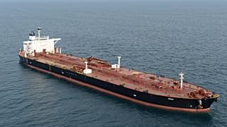 The tanker Boracay that allegedly belongs to Russia's so-called shadow fleet, is seen 2 October 2025, off Saint-Nazaire, France's Atlantic coast.