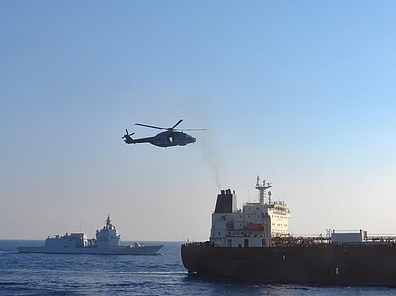 Operation IRINI: ship Thaon di Revel boards tanker belonging to the Russian 'shadow fleet' on 2 August 2026.