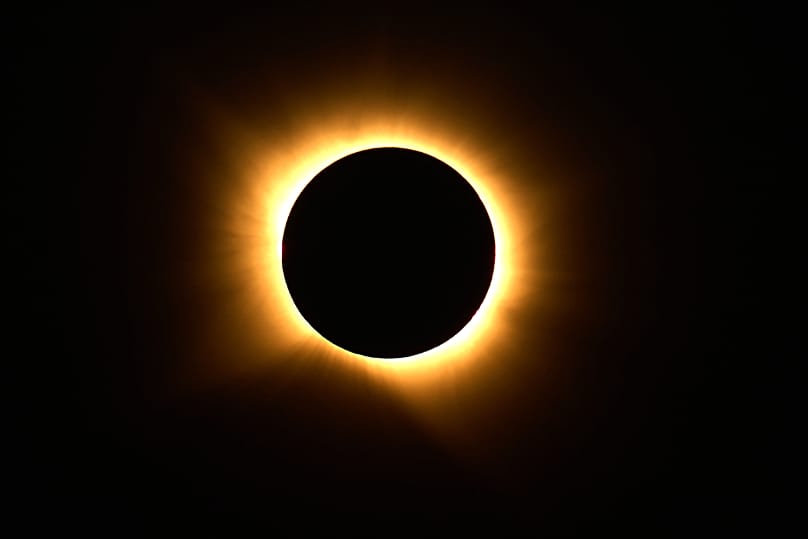 The moon covers the sun during a total solar eclipse in Palencia, 12 August, 2026