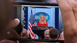 White House press secretary Karoline Leavitt speaks with reporters in the James Brady Press Briefing Room at the White House, 23 July, 2026