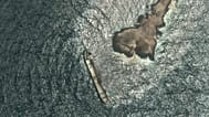 This satellite photo taken Wednesday Aug. 5, 2026, shows the tanker Caroline Bezengi, grounded and partly submerged off the coast of Oman, leaking crude oil into the sea. 