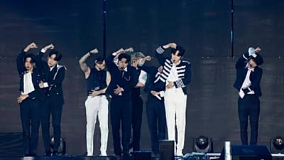 Le groupe de K-pop Ateez se produit lors d'un concert K-pop dans le cadre du Seoul Festa 2023, au complexe sportif de Jamsil à Séoul, en Corée du Sud, le dimanche 30 avril 2023.