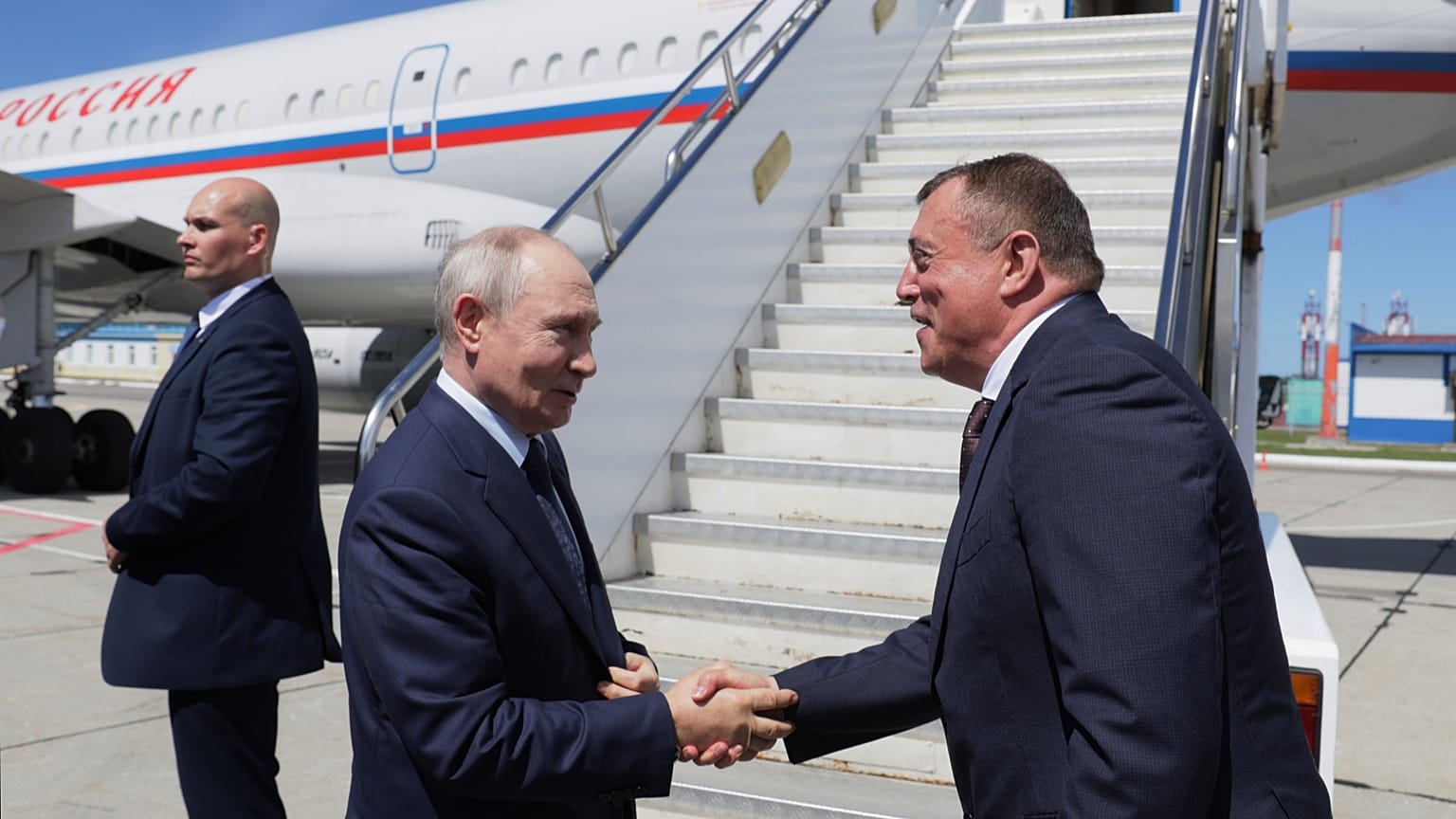 Russian President Vladimir Putin at an airport in Kurilsk on the Iturup Island, 13 August, 2026