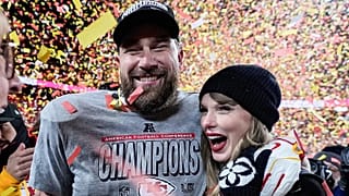 FILE: Travis Kelce and Taylor Swift celebrate after the AFC Championship NFL football game against the Buffalo Bills, 26 Jan 2025, in Kansas City