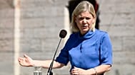Sweden's then Prime Minister Magdalena Andersson speaks during a press conference in Visby, Sweden, Sunday, July 3, 2022.