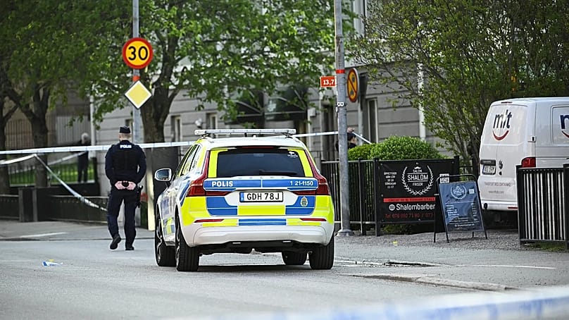 Polizei in der Innenstadt von Uppsala, 29. April 2025