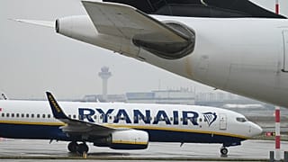 A Ryanair Boeing 737-8AS taxis past another aircraft on the apron at Frankfurt Airport in Frankfurt, Berlin, Friday, Jan. 7, 2022.