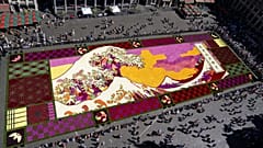 Gigantyczny dywan z kwiatów, inspirowany „Wielką falą w Kanagawie” Katsushiki Hokusaia, na historycznym Grand Place w Brukseli, 13 sierpnia 2026 r.