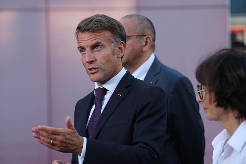 France's President Emmanuel Macron speaks to the press in Bordeaux, 27 July, 2026