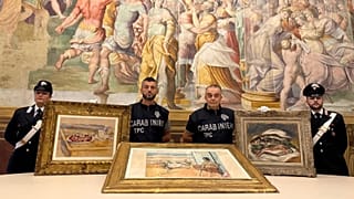 Three stolen artworks on display by Italian police, 14 August, 2026