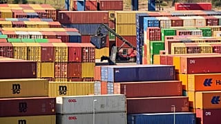 Containers are stored at a container terminal in Duisburg, 3 April, 2025