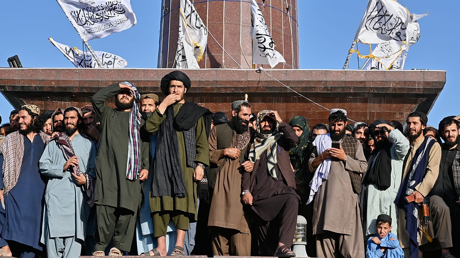 Taliban supporters marking the five year anniversary of the takeover in Kabul