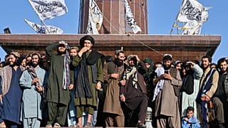 Taliban supporters marking the five year anniversary of the takeover in Kabul