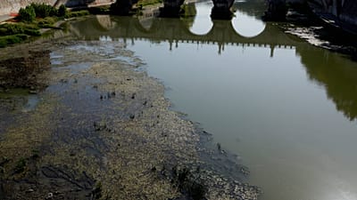 Immagine del Tevere ai minimi durante i giorni di gran caldo